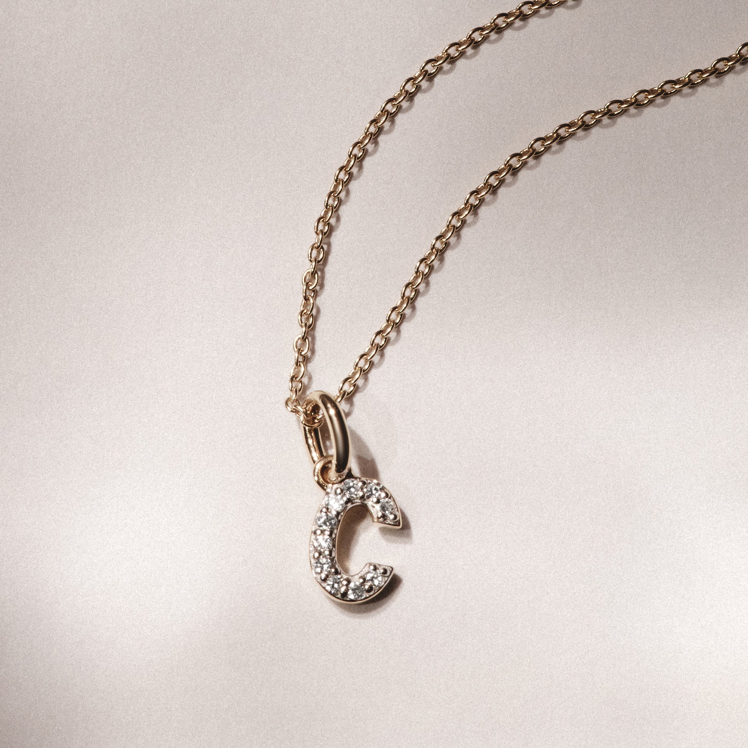 Love Letter Initial C Lab Diamond Necklace set in 18K Gold Vermeil